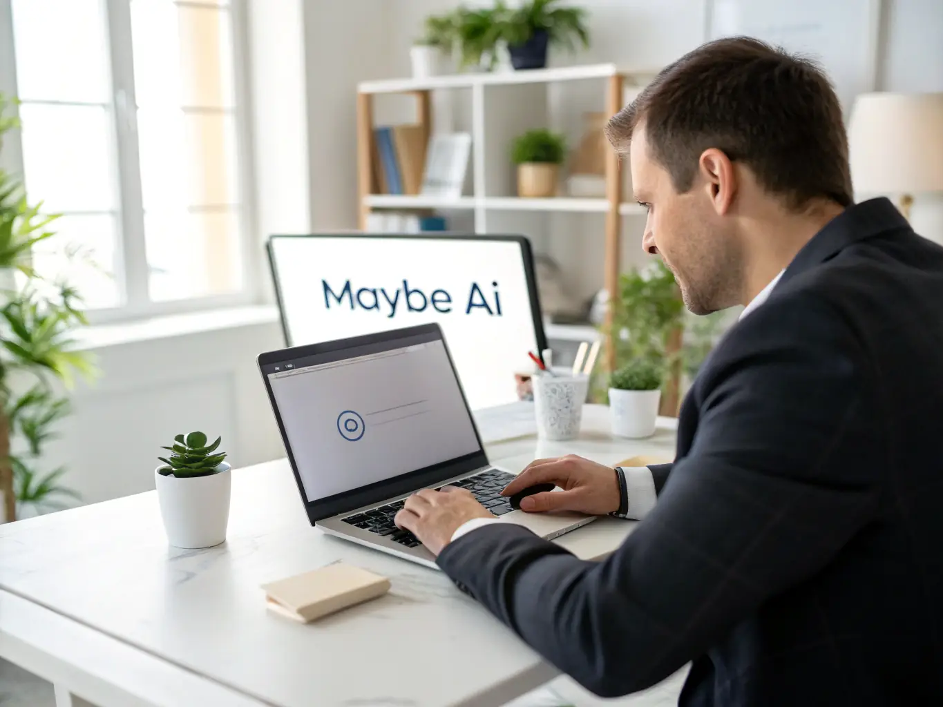 A user interacting with the Crownx platform on a laptop, showcasing the intuitive interface for AI asset acquisition.